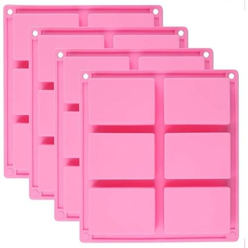 4 Pack Silicone Soap Molds - 6 Cavity Rectangle DIY Soap Molds For Cake, Cupcake, Muffin, Coffee Cake, Pudding And Soap