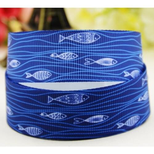 22mm 25mm 38mm 75mm Fish Cartoon printed Grosgrain Ribbon party decoration 10 Yards X-02874