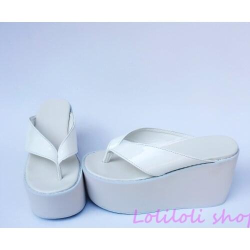 Antaina Japanese lolita shoes plus size / special custom Lolita flip flops halved belt white platform sandals an1242-2