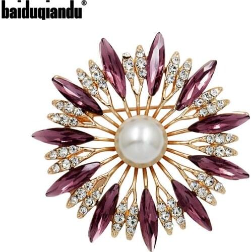 Baiduqiandu High Quality Purple / Blue Crystal Starburst Flower Brooch Pins for Women in Assorted Colors