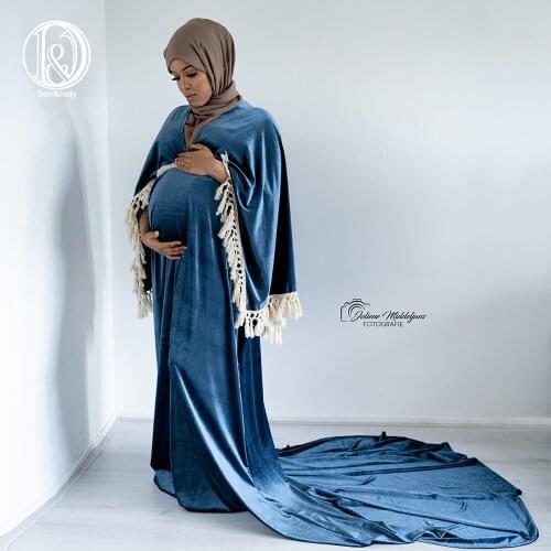 Don&Judy Velvet Maternity Dresses for Photo Shoot Sexy V Neck Maxi Gown Pregnant Pregnancy Women Party Dress for Muslim Mom 2021