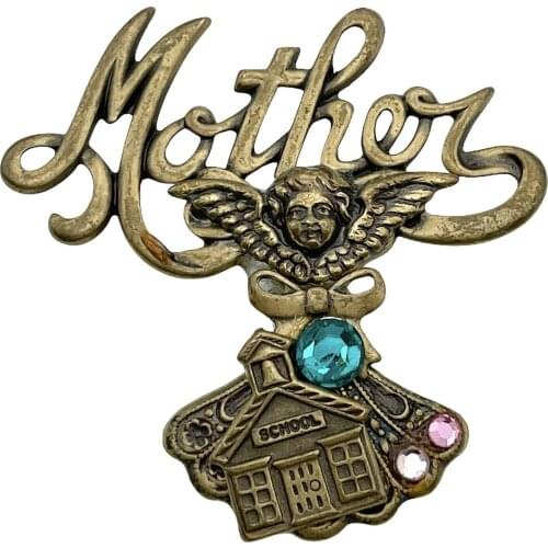 MOTHER ANGEL SCHOOL HOUSE PIN BROOCH Rhinestones Teacher Antique 3D Hard Enamel Can be Customized with Your Logo