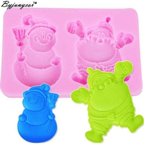 Byjunyeor M251 Christmas Santa Claus & Snowman Epoxy UV Resin Silicone Mold Cake Decoration Fondant Cake 3D Mold Food Grade DIY