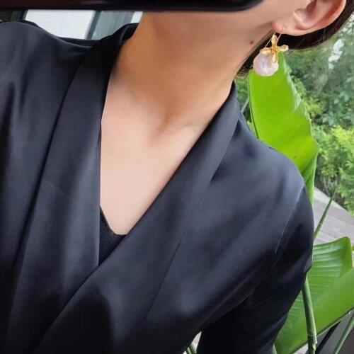 ECHSUN earrings ring natural baroque pearl 925 sterling silver brushed craft jewelry jewelry ring jewelry earrings handmade whol