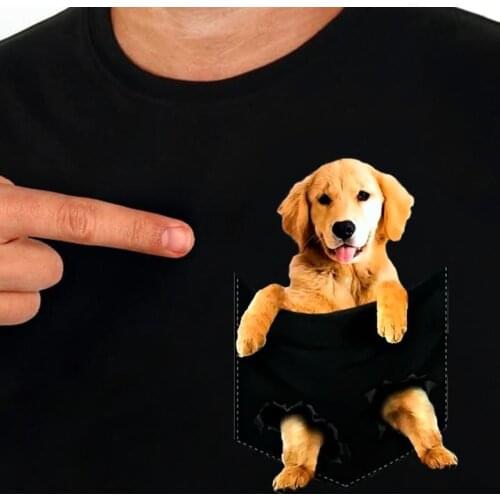 Cotton T-Shirt Fashion Brand Summer Pocket Golden Retriever Printed Shirt Men Women Casual TShirt Hip Hop Tops Funny Cotton Tees