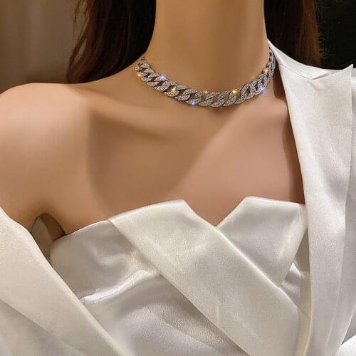 Personality Vintage Cuban Buckle Necklace Fashion Simple Cross Chain Necklace With Diamonds Jewelry Gift