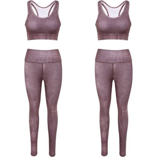 Yoga Set Sportswear Pockets Sport Leggings Top Push-Up High Elastic Gym Print Fitness Suit Clothes