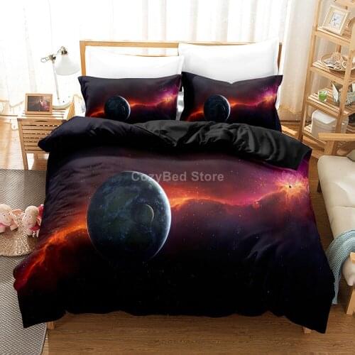 Red Galaxy Planet Bedding Set Modern 3d Duvet Cover Sets Comforter Bed Linen Twin Queen King Single Size Fashion Luxury Universe