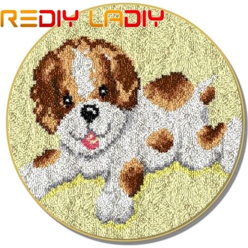 Latch Hook Rug Puppy Dog Crocheting Carpet Rug Acrylic Yarn Pre-Printed Canvas Cushion Mat Crochet Tapestry Latched Hook Kits
