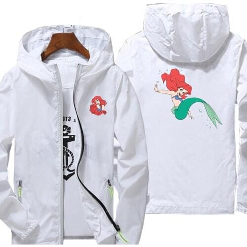 Disney Mermaid Ariel Jacket Waterproof Cute Print Breathable Leisure Zipper Street Casual Drying Spring Autumn Hooded Reflective