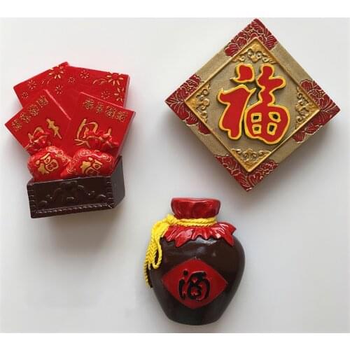 New Years Day Wedding Creative Blessing Fuk Bag 3D Resin Fridge Magnets Home Decortion Refrigerator Magnetic Stickers