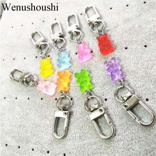 Cute teddy Bear Keychain For Woman Candy Color Animal Bear Charms Keyring Girls Earphone Cover oso key chains birthday Gifts