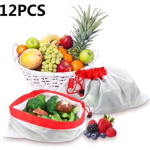 12PCS Reusable Mesh Produce Bags Washable Bag for Grocery Shopping Storage Fruit Vegetable ToysSundries Organizer Storage Bag