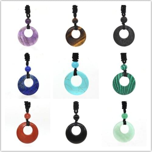 Trendy-beads Silver Plated Round Hollow Tiger Eye Stone Pendant Lapis Lazuli Necklace wit Small Beads Rope Chain Jewelry