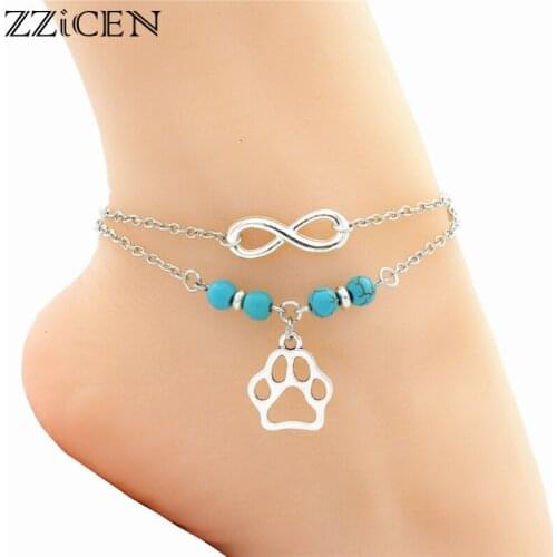 Fashion Dog Lover Gifts Foot Accessories Antique Pets Dogs Paw Charm Anklets for Women Summer Ankle Bracelet Dog Jewelry