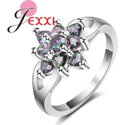 Trendy Women Crystal Jewelry Rainbow CZ 925 Sterling Silver Rings For Bridal Wedding Bijoux Accessory Size 6/7/8/91/10