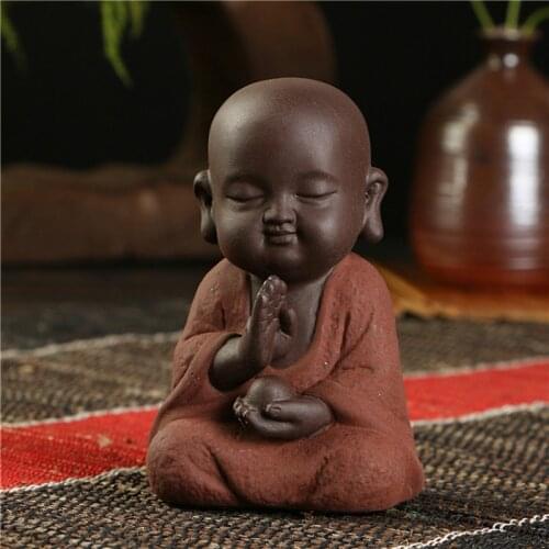 MONSAM statues small monk color sand ceramic home club geomantic decoration Purple Sand Figurines Tea Pet