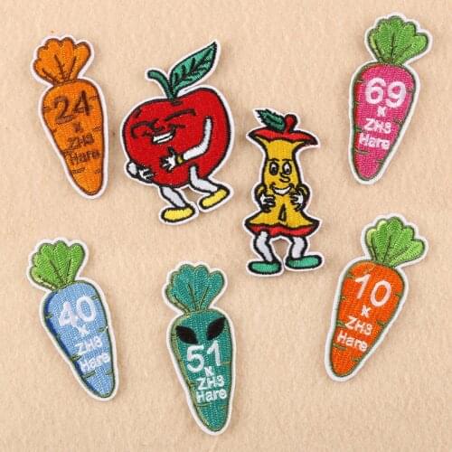 50pcs/lot Embroidery Patches for Kids Clothing Accessories Bag Biker Decoration Vegetable Fruit Letter Badge Iron Heat Transfer