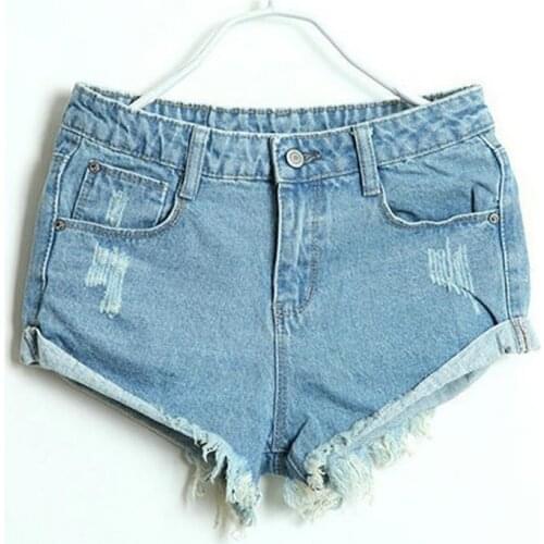 2016 Summer new womens hole cuffs washing ultrashort mid waist denim shorts women jeans Ms Trousers