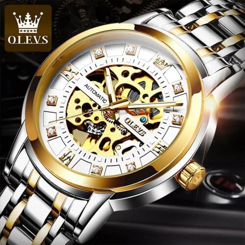 OLEVS New Luxury Hollow Tourbillon Automatic Mechanical Luminous Watch Wear Resistant Scratch Mirror Stainless Steel Strap 9901