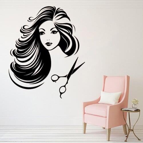 Hair Salon Girl Vinyl Wall Decal Sexy Girl Beauty Shop Barbershop Hair Salon Wall Vinyl Decals Removable FK-7