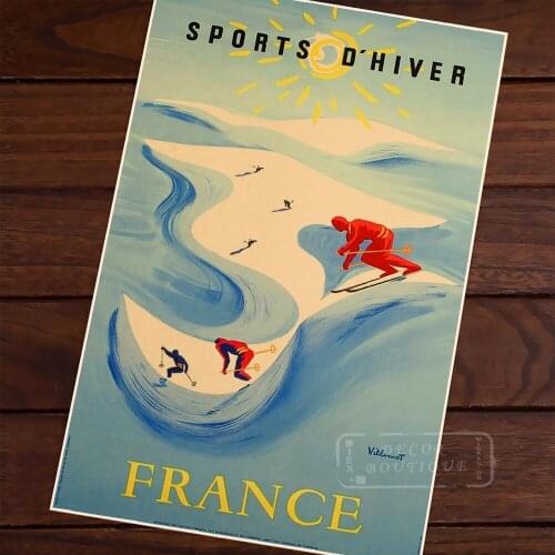 Skiing Sports in France Travel Vintage Retro Canvas Painting Poster DIY Wall Home Bar Posters Home Decor Gift