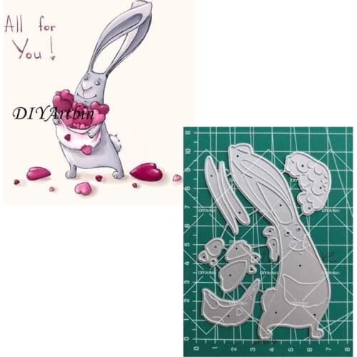 Valentines Day Bunny Hold Heart Cutting Dies Layering Die Photo AlbumScrapbooking Fustelle Stencil Craft Dies Natal Sti