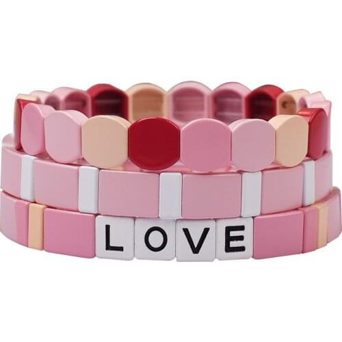 Rainbow Tile Bracelet Enamel Beaded Stackable Colorful Bracelets For Women Stretchy Tila Bracelet Love Braclet Frienship Gift