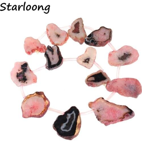 Natural Raw Gem Stone Multicolor Agates Quartz Druzy Geode Freeform Slab Slice Loose Strand Nugget Beads for DIY Jewelry Making