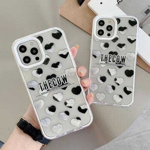 Cartoon Heart Cow Bumper Shockproof Case For iPhone 12 11 Pro Max XS X XR 7Plus 8Plus 12mini Soft Protective Phone Back Cover