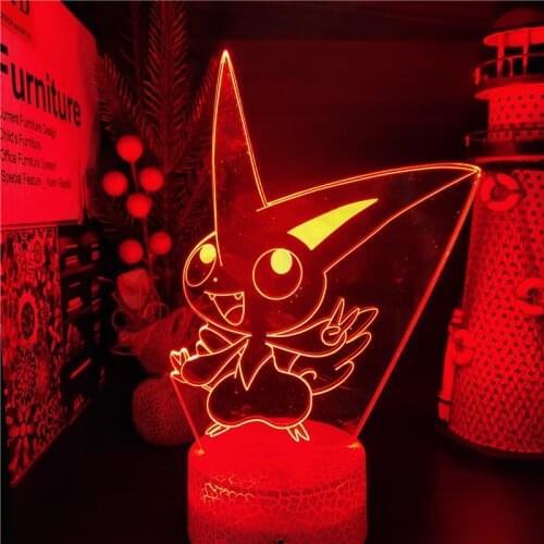 Anime Pokemon LED Nightlight Pocket Monstor Victini LED Light for Kids Room Decor Bedside Lamp Touch Sensor 3d Table Lamp Gifts