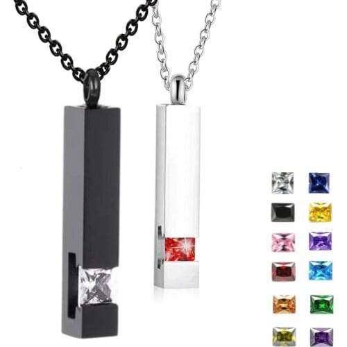 Fashion12 Kinds Zircon Birthstone Cremation Jewelry For Ashes Men Women Urn Necklace Stainless Steel Memorial Jewelry Dropship