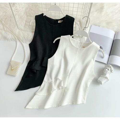 Women Summer Fashion O Neck Sleeveless Irregular Ruffles Top Blouse Shirts