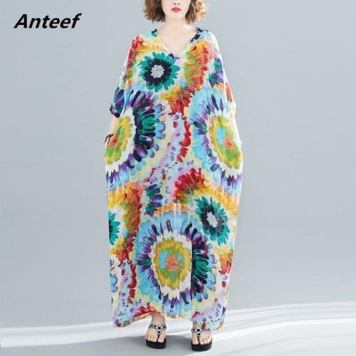 Cotton linen plus size vintage floral women casual loose maxi long summer dress elegant clothes 2020 ladies dresses sundress 5XL
