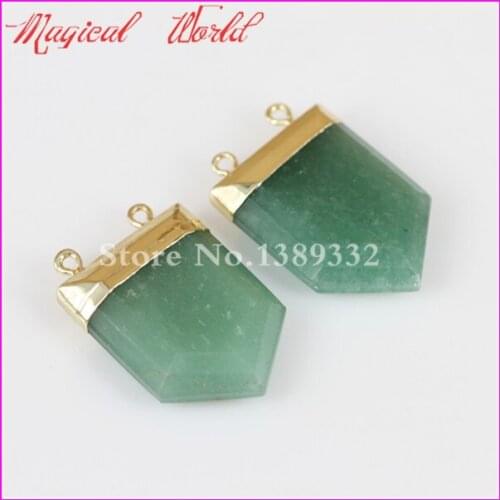 1Pc Nature Green Aventurine Gems Double Clasp Pendant Beads Drusy Quartz Gems Druzy Pendant