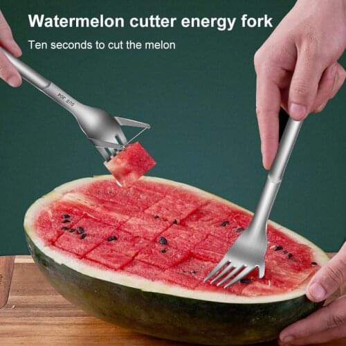 1pc Stainless Steel Watermelon Fork Slicer Cake Dessert Fruit Fork Dig Melon Fruit Cutting Fork Spoon Cutter Kitchen Accessories