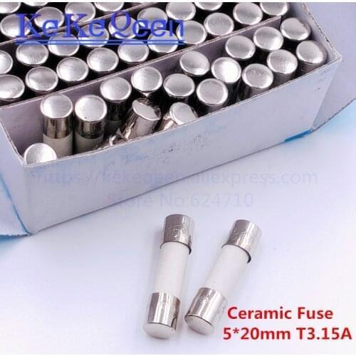 100pcs Ceramic Fuse 5*20mm Slow Blow Fuse T0.5A T500MA T1A T2A T3A T3.15A T4A T5A T6.3A T8A T10A T15A T20A 250V 5mm*20mm