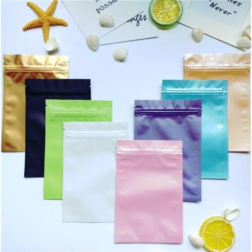 100pcs/lot Small Colored Aluminum Foil Ziplock Bag Flat Bottom Metallic Zipper Bag Powder Sugar Gift Packaging Bags