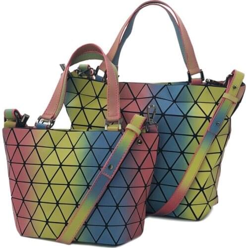 11-14.5inch Rainbow Geometric Luminous Bucket Bag,Women Handbags,Foldable Crossbody Bags,Shoulder Bag
