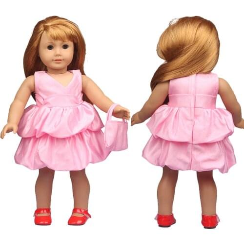 2PCS Pink Dress Suit Handbag Fit 18Inch American&43cm Baby New Born Doll Clothes Accessories For Baby Gift