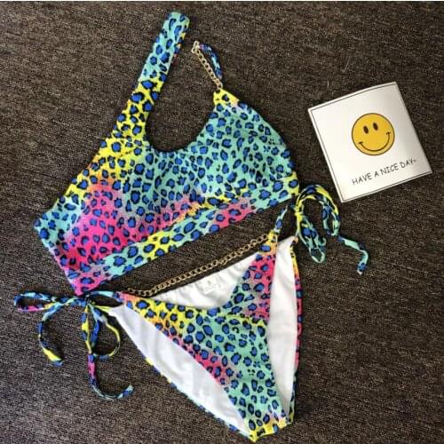 2021 Sexy Leopard One Piece Swimsuits Female One Shoulder Lace Up Women Swimwear Push Up Bathing Suits Hollow Out Beachwear