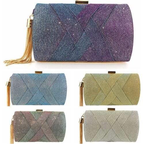 2020 Ladies Clutch Evening Bag Flash Satin Purses And Handbags Luxury Designer Girl Tassel Banquet Mini Wallet Gold Purse Cross