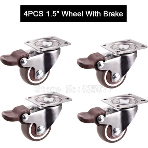 4PCS 1.5inch Caster With Brake,TPE rubber,Super Mute Wheel,bear 25kg/pcs,For Bookcase Drawer Flower Racks,Small Cupboard JF1443