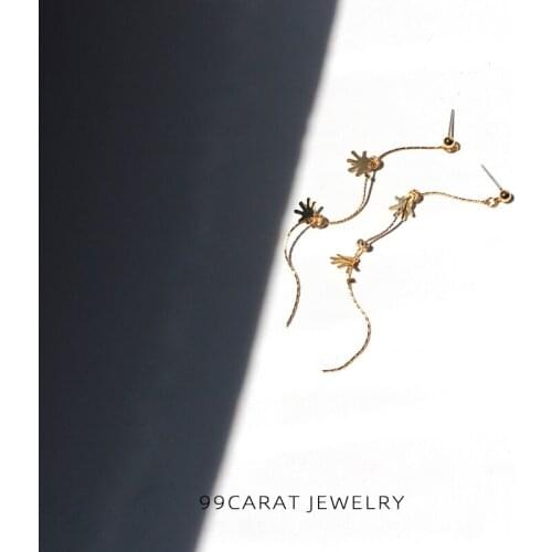 99 carat Japanese and Korean sweet style S925 silver needle 18K bag gold long temperament small hand series earrings earrings fe