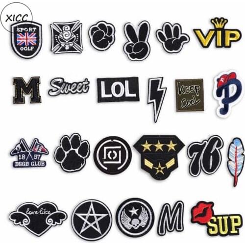 Promotion Cheap Computer Embroidery Black Badge Patches Stone Scissor Fashion Brand For Clothing Cool Patch Sticker Applique