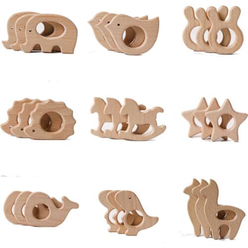 Wholesale 20pcs Wooden Teethers Beech Wood Animal Rodent Teething Diy Accessories For Baby Pacfier Chain BPA Free Wooden Toys