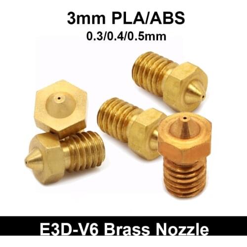 5PCS 3D Printer Part E3D-V6 V5 Thread Nozzle 0.2/0.3/0.4/0.5/0.8 Extruder Copper Print Head 3mm Filament Extruder Part M6
