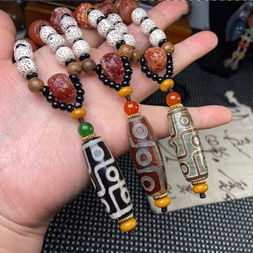 Retro Natural Tibetan Dzi Agates Pendant Necklace Buddha Jewelry Ancient Nine Eyes Agat Stone Necklace for Women Men Healing