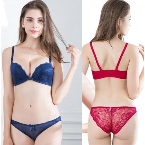 Elovegirl European And American Sexy Lace Front Buckle ra Without Steel Ring Gathered Adjustable Lingerie Bra Set Wholesale