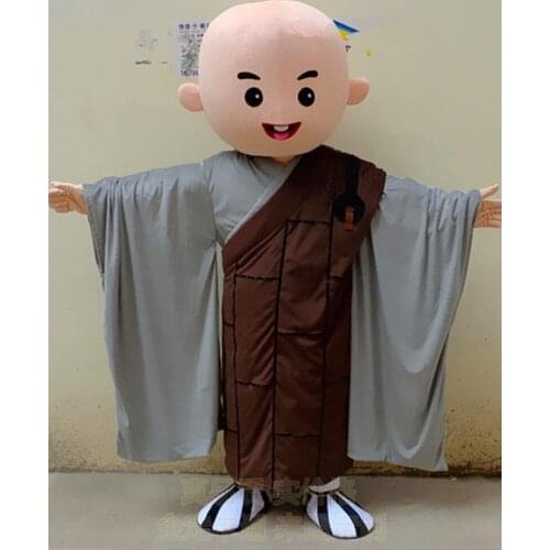 Buddhist Monk Mascot Costume Cartoon Mascot Costume Adult Round Head Halloween Cosplay Party Costume Free Shipping